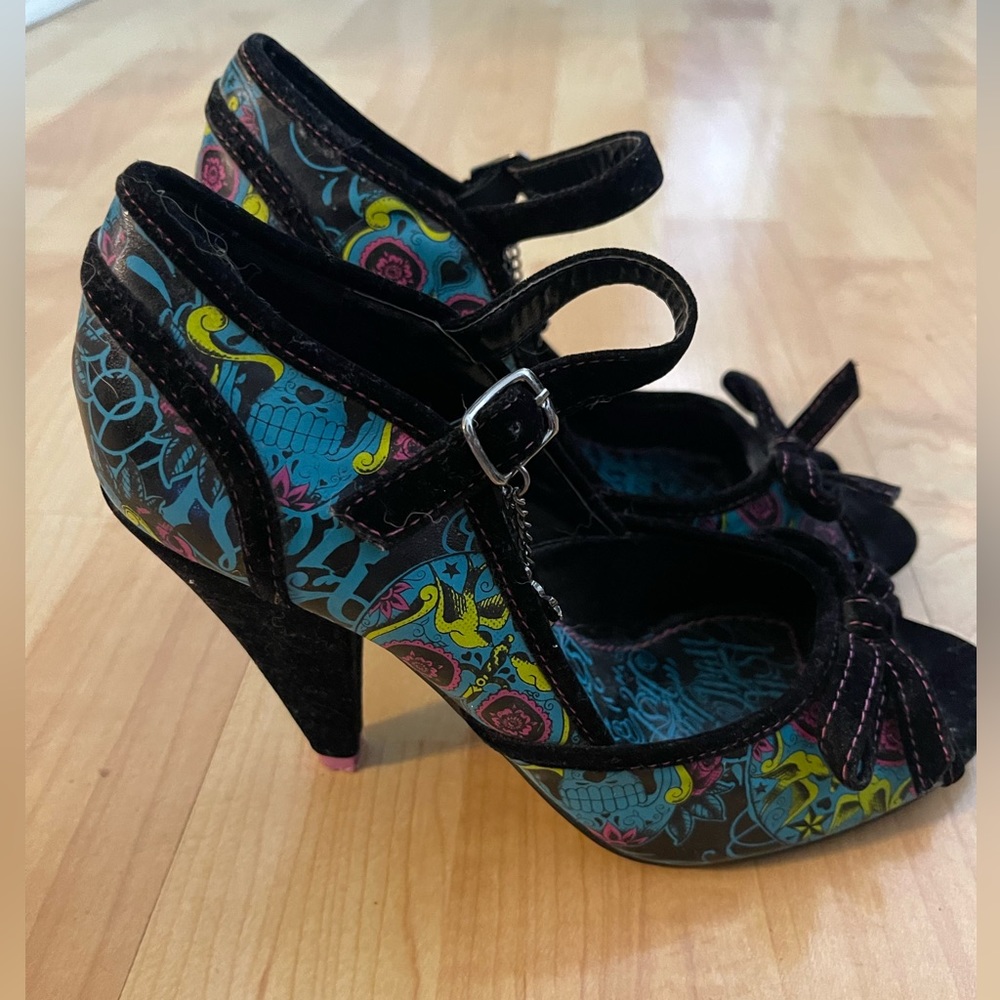 Iron fist Sugar Skull Peep Toe Mary Jane Heels